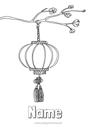 Colouring to customise Chinese New Year Chinese Lantern Cherry Tree