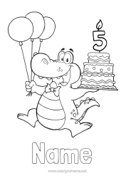 Free colouring Candle Cake Birthday Balloons Crocodile Animal Easy colouring pages Customisable age celebrated Reptiles