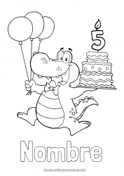 Colorear para personalizar Vela Tarta Cumpleaños Globos Cocodrilo Animales Dibujos fáciles para colorear Edad personalizable Reptiles