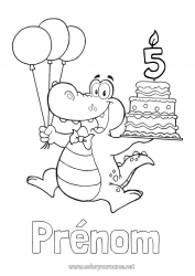 Dessin gratuit Bougie Gâteau Anniversaire Ballons Crocodile Animal Coloriages faciles Age fêté personnalisable Reptiles