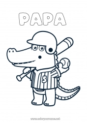 Coloriage enfant Sport Crocodile Baseball Reptiles Sports d'équipe