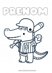 Coloriage gratuit Sport Crocodile Baseball Reptiles Sports d'équipe