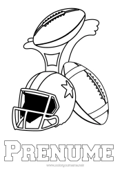 Pagină de colorat personalizată Sport Super Bowl Rugby Cupă, trofeu, medalie SUA Minge de rugby Sporturi de echipă Competiții și premii