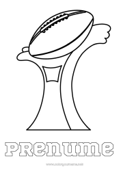Pagină de colorat personalizată Sport Super Bowl Rugby Cupă, trofeu, medalie SUA Minge de rugby Sporturi de echipă Competiții și premii