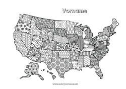 Kostenlose Malvorlage USA Geografie Zentangle