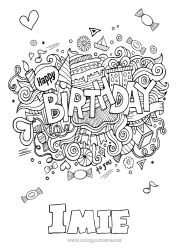 Kolorowanka za darmo Cukierki Ciasto Urodziny