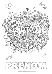 Coloriage gratuit Bonbons Gâteau Anniversaire