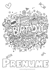 Desen liber de colorat Bomboane Tort Aniversare