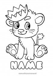 Coloring to customize Cute Lion Animal Crown Easy coloring pages Wild animals of Africa King