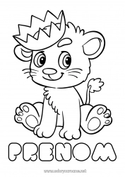 Coloriage gratuit Mignon Lion Animal Couronne Coloriages faciles Animaux sauvages d'Afrique Roi