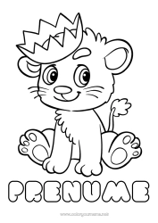 Pagină de colorat personalizată Drăguț Leu Animal Coroană Desene de colorat ușoare Animale sălbatice din Africa Rege