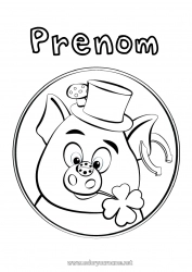 Coloriage gratuit Cochon Chance Animaux de la ferme