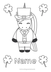 Free colouring Unicorn Animal Clover St Patrick's Day Dragons, unicorns, and fantastical creatures