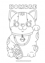 Colorear gratis Cat Suerte Japón Maneki Neko Perros y gatos