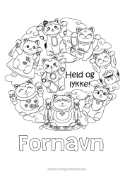 Farvelægningssiden tilpasning Kat Chance Japan Maneki Neko Hunde og katte
