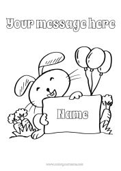 Free colouring Balloons Party Rabbit Animal Forest animals Carrot Sign
