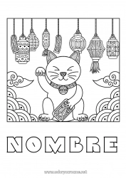 Dibujo libre Cat Linterna china Suerte Japón Maneki Neko Perros y gatos