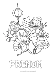 Dessin gratuit Nouvel An chinois Lanterne chinoise Symboles éventail