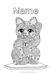 Free colouring Mandala Fortune Japan Maneki Neko