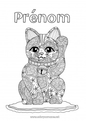 Coloriage gratuit Mandala Chance Japon Maneki Neko