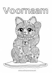 Gratis kleurplaat Mandala Geluk Japan Maneki Neko