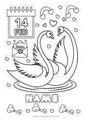 Colouring to customise Heart Bird Animal Valentine's Day "Saint Valentine's Day" Message Birds And Flying Mammals