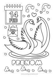 Coloriage gratuit Coeur Oiseau Animal Saint valentin 