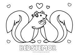 Farvelægningssiden for børn Hjerte Far Mor Bedstemor Bedstefar Egern Dyr Valentinsdag Skovens dyr Kram