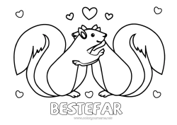 Fargeleggingssiden for barn Hjerte Pappa Mamma Bestemor Bestefar Ekorn Dyr Valentinsdagen Skogsdyr Klem