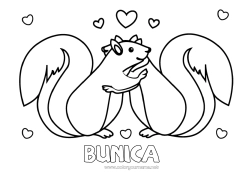 Pagină de colorat pentru copii Inimă Tată Mama Bunica Bunicul Veveriță Animal Ziua Îndrăgostiților Animale din pădure Îmbrățișare