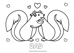 Child coloring page Heart Dad Mum Grandma Grandpa Squirrel Animal Valentine's Day Forest animals