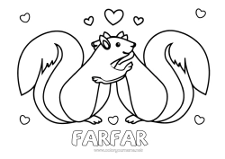Färgläggningssida för barn Hjärta Pappa Mamma Mormor Farfar Ekorre Djur Alla hjärtans dag Skogens djur Kram