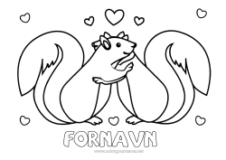 Gratis farvelægning Hjerte Far Mor Bedstemor Bedstefar Egern Dyr Valentinsdag Skovens dyr Kram
