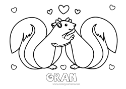 Free colouring Heart Dad Mum Grandma Grandad Squirrel Animal Valentine's Day Forest animals Hug