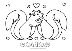 Free colouring Heart Dad Mum Grandma Grandad Squirrel Animal Valentine's Day Forest animals Hug