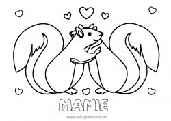 Coloriage enfant Coeur Papa Maman Mamie Papi écureuil Animal Saint valentin Animaux de la forêt Câlin
