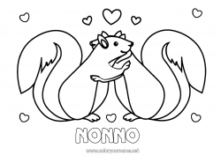 Pagina da colorare per bambini Cuore Papà Mamma Nonna Nonno Scoiattolo Animale San Valentino Animali della foresta Abbraccio