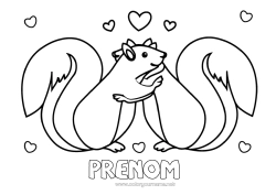 Coloriage gratuit Coeur Papa Maman Mamie Papi écureuil Animal Saint valentin Animaux de la forêt