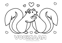 Gratis kleurplaat Hart Papa Mama Oma Opa Eekhoorn Dier Valentijnsdag Bosdieren Knuffelmoment