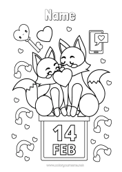 Free colouring Heart Fox I love you. Animal Valentine's Day