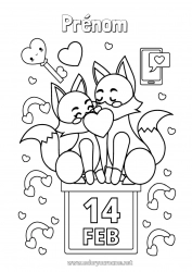 Dessin gratuit Coeur Renard Je t'aime Animal Saint valentin 