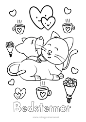 Farvelægningssiden for børn Hjerte Kat Mor Bedstemor Jeg elsker dig. Dyr Valentinsdag Hunde og katte Kram