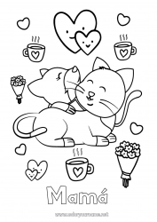 Niño página para colorear Corazón Cat Mamá Abuela Te amo Animales Día de San Valentín Perros y gatos Abrazo