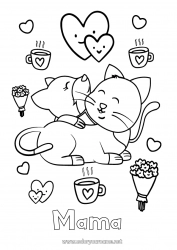 Kinder-Malvorlage Herz Katze Mama Oma Ich liebe dich Tier Valentinstag Hunde und Katzen Umarmung