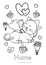 Free colouring Heart Cat Mum Grandma I love you. Animal Valentine's Day Dogs and cats Hug