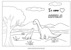 Niño página para colorear Papá Mamá Dinosaurios Te amo Animales Mensaje 