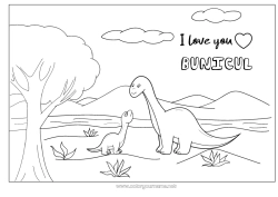 Pagină de colorat pentru copii Tată Mama Dinozauri Te iubesc. Animal 