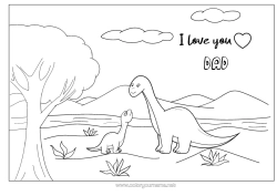 Free colouring Dad Mum Dinosaurs I love you. Animal
