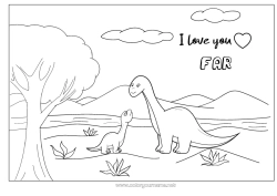 Farvelægningssiden for børn Far Mor Dinosaurer Jeg elsker dig. Dyr 