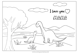 Pagină de colorat pentru copii Tată Mama Dinozauri Te iubesc. Animal 